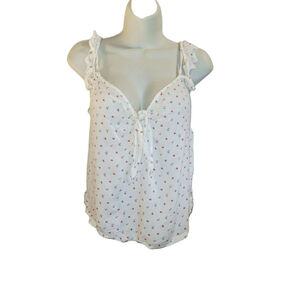 Hollister Tank Top XS White Red ditsy Floral Cottagecore Ruffle Y2K